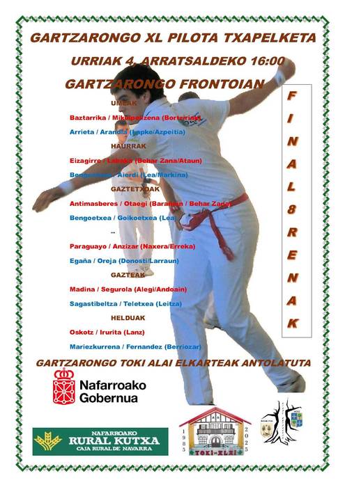 Gartzarongo XL. pilota txapelketa: larunbateko partidak