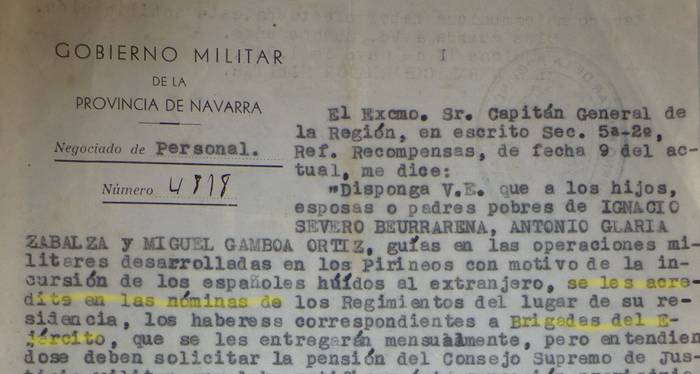 Miguelen aitari eman zioten brigada paga, semearen desagertzeagatik (1945ko maiatza)