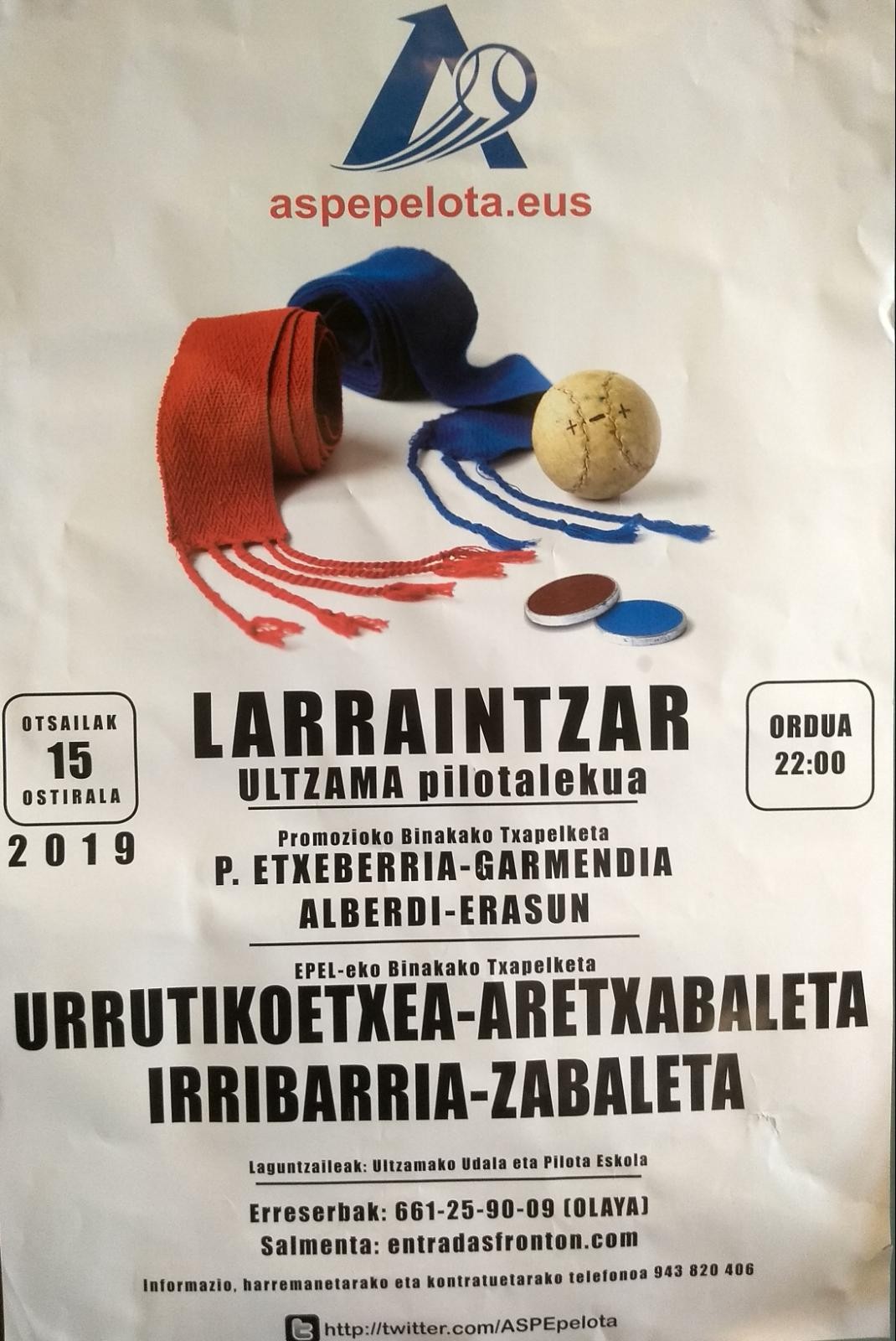 Otsailaren 15ean profesionalen pilota partida Larraintzarren