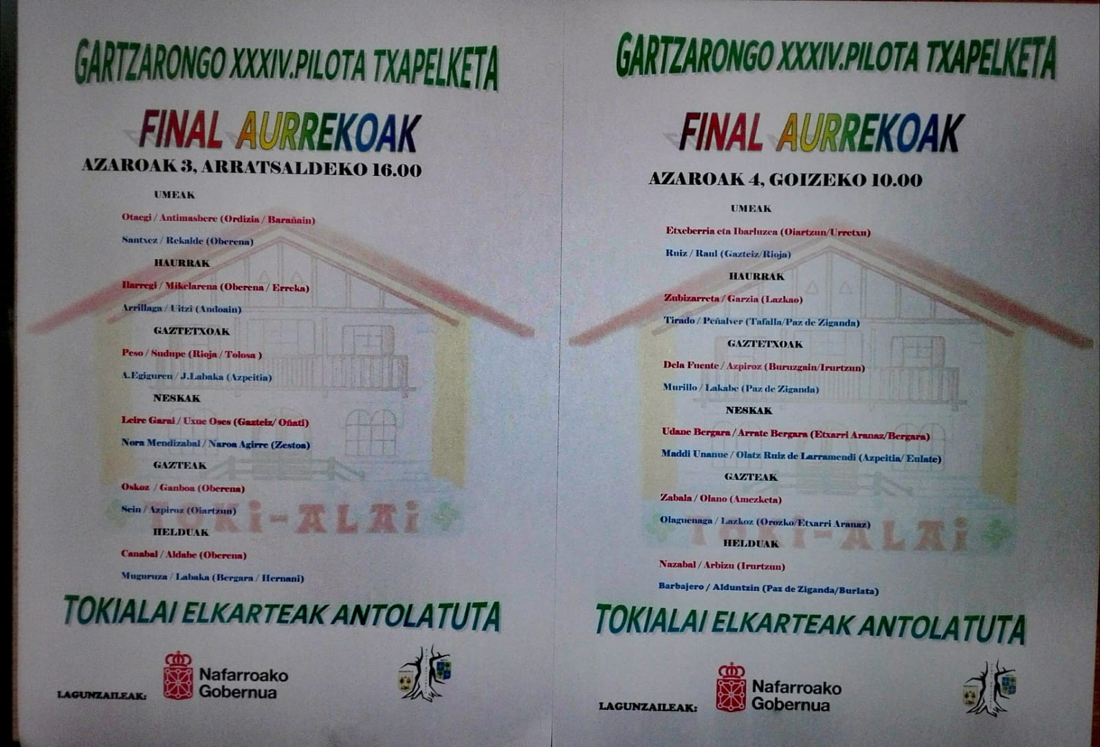 Gartzarongo pilota txapelketaren finalaurrekoak, asteburuan