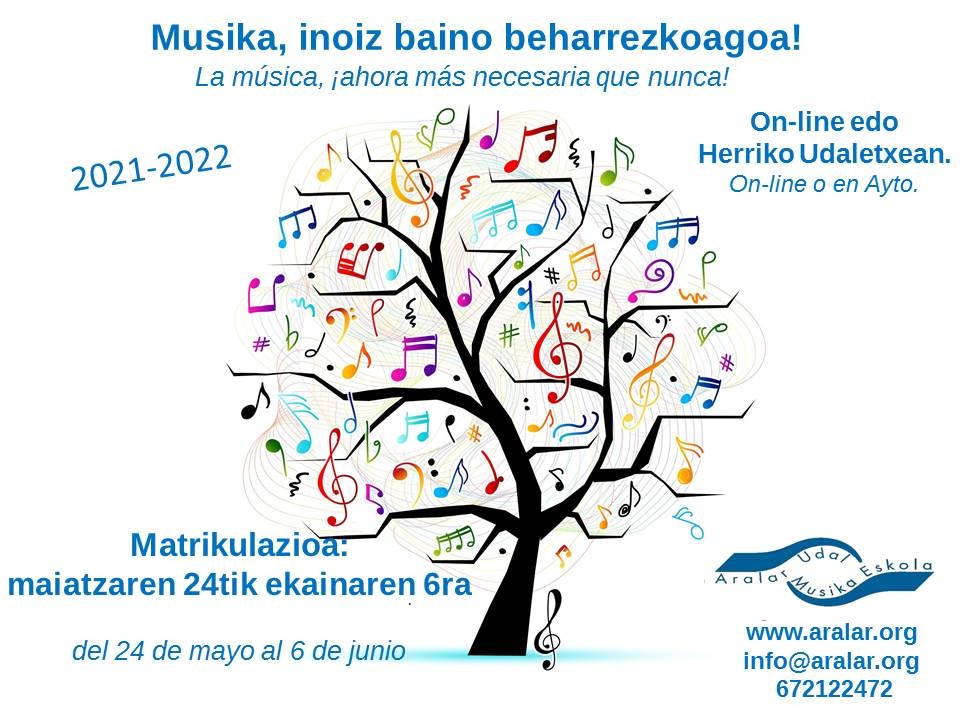 Aralar Musika Eskolan matrikulatzeko aukera, ekainaren 6a arte