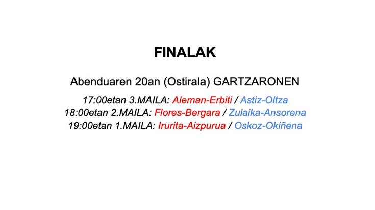 Pilota goxoko txapelketako finalak