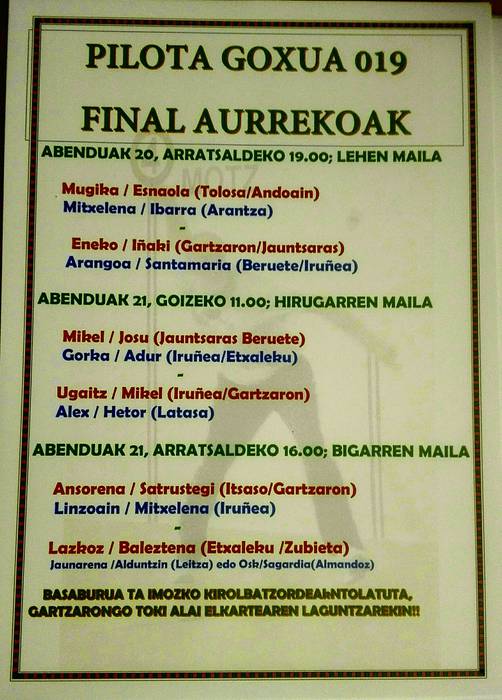 Pilota goxua 19: finalaurrekoak