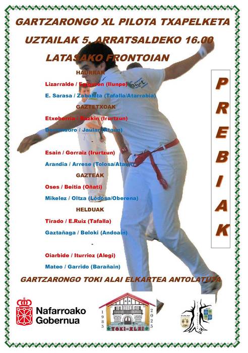 Gartzarongo XL. pilota txapelketa, larunbatean hasiko dira partidak