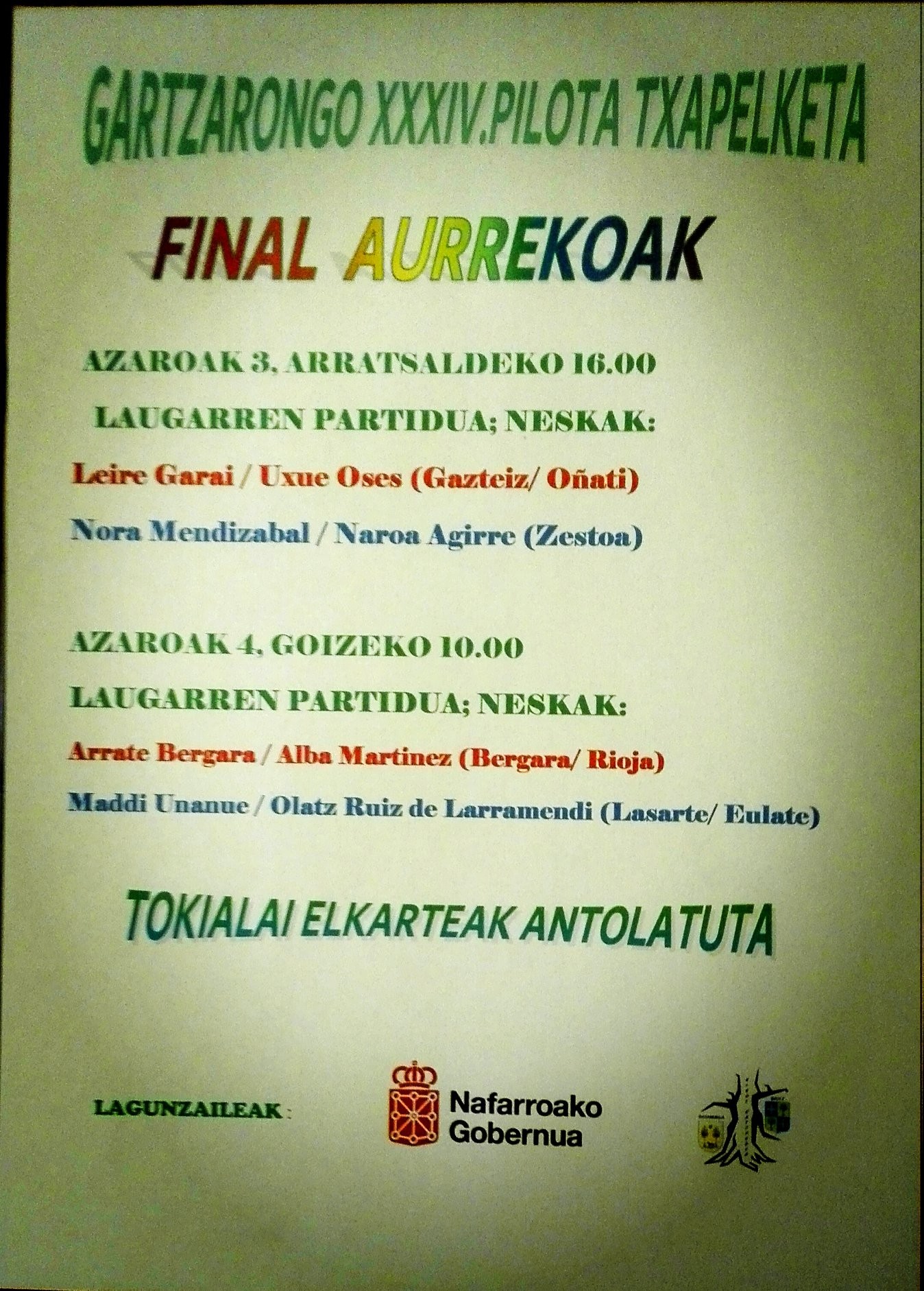 Azaroaren 3an eta 4ean ezagutuko ditugu Gartzarongo pilota txapelketako neska finalistak