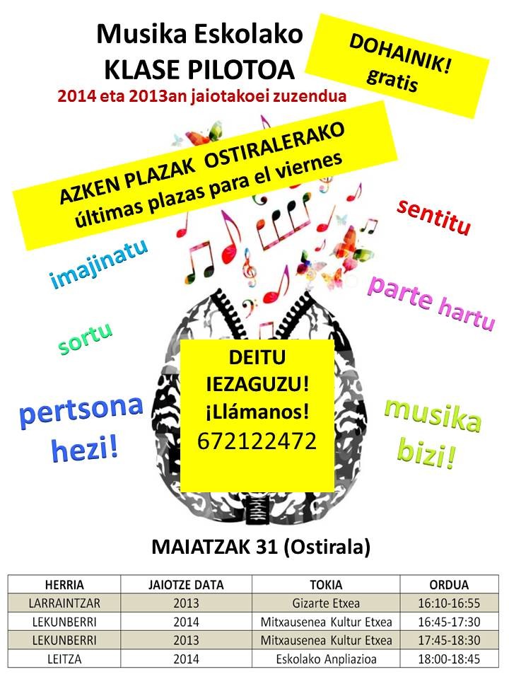 Aralar Muska Eskolako klase pilotoendako azken plazak