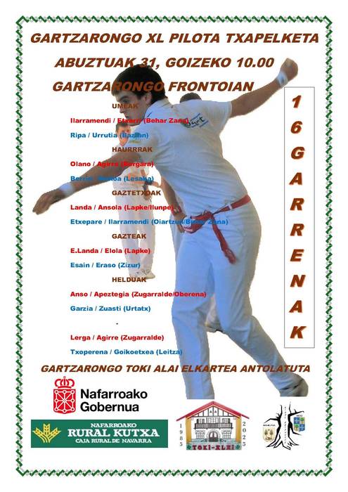 Gartzarongo XL pilota txapelketa, igandeko partidak