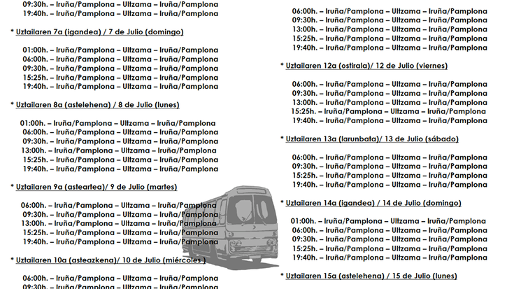 Iruñeko sanferminetarako autobus zerbitzu berezia jarriko dute Ultzamatik