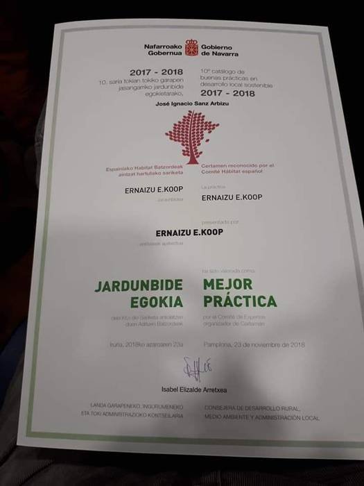 Ernaizu jardunbide egokiena izendatzen duen diploma