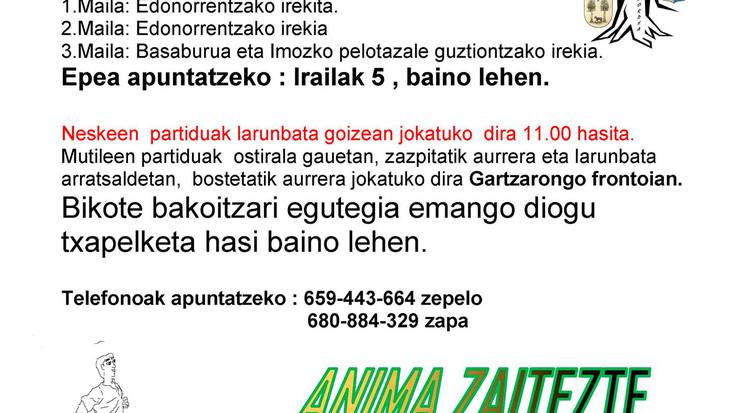 Pilota Goxuko txapelketa aurreratu du Kirol Batzordeak