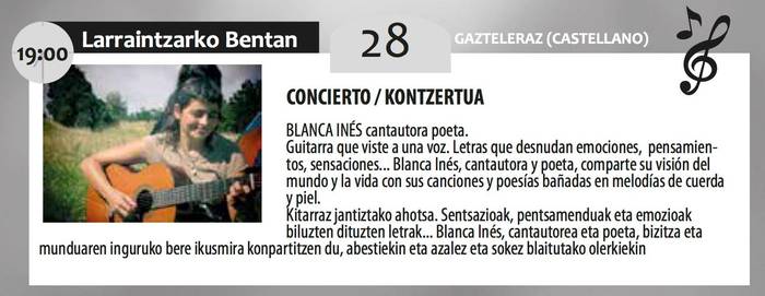 Blanca Inés kantautorea eta poeta Larraintzarko Bentan