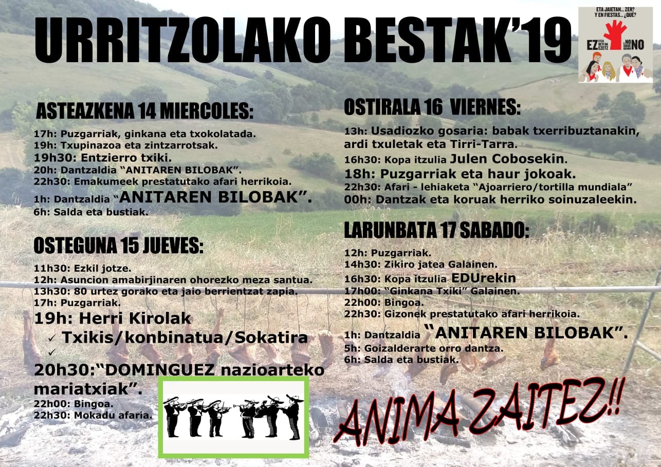 Urritzolako bestak ospatuko dituzte larunbatarte