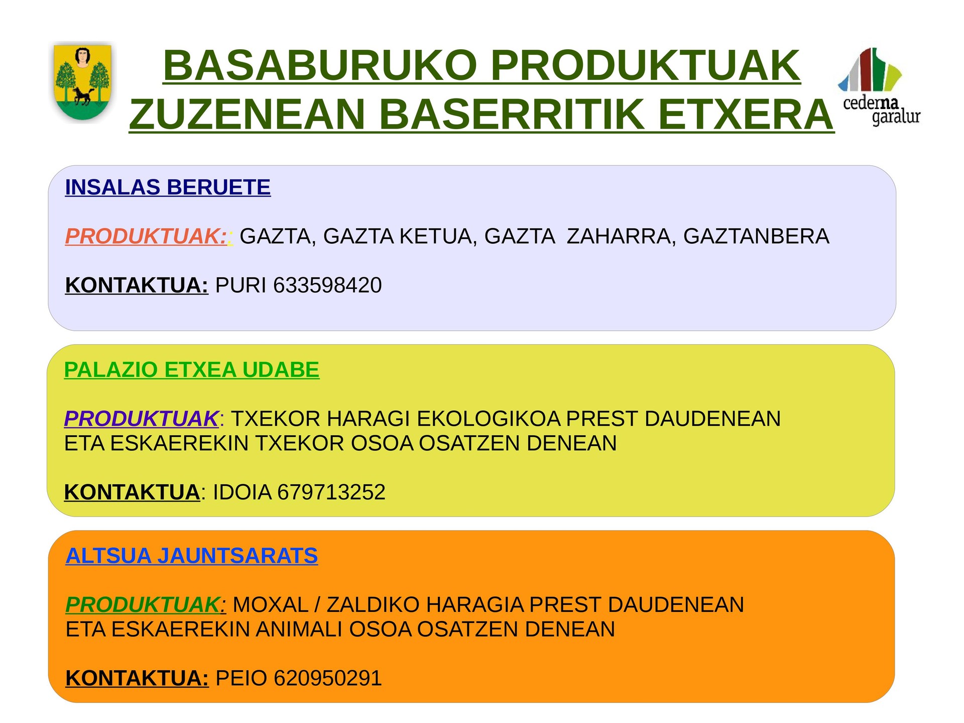 Salmenta zuzeneko basaburuko produktuen zerrenda osatzen ari dira