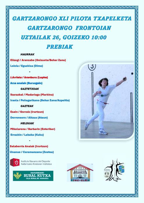 Gartzarongo pilota txapelketa: igandeko partidak