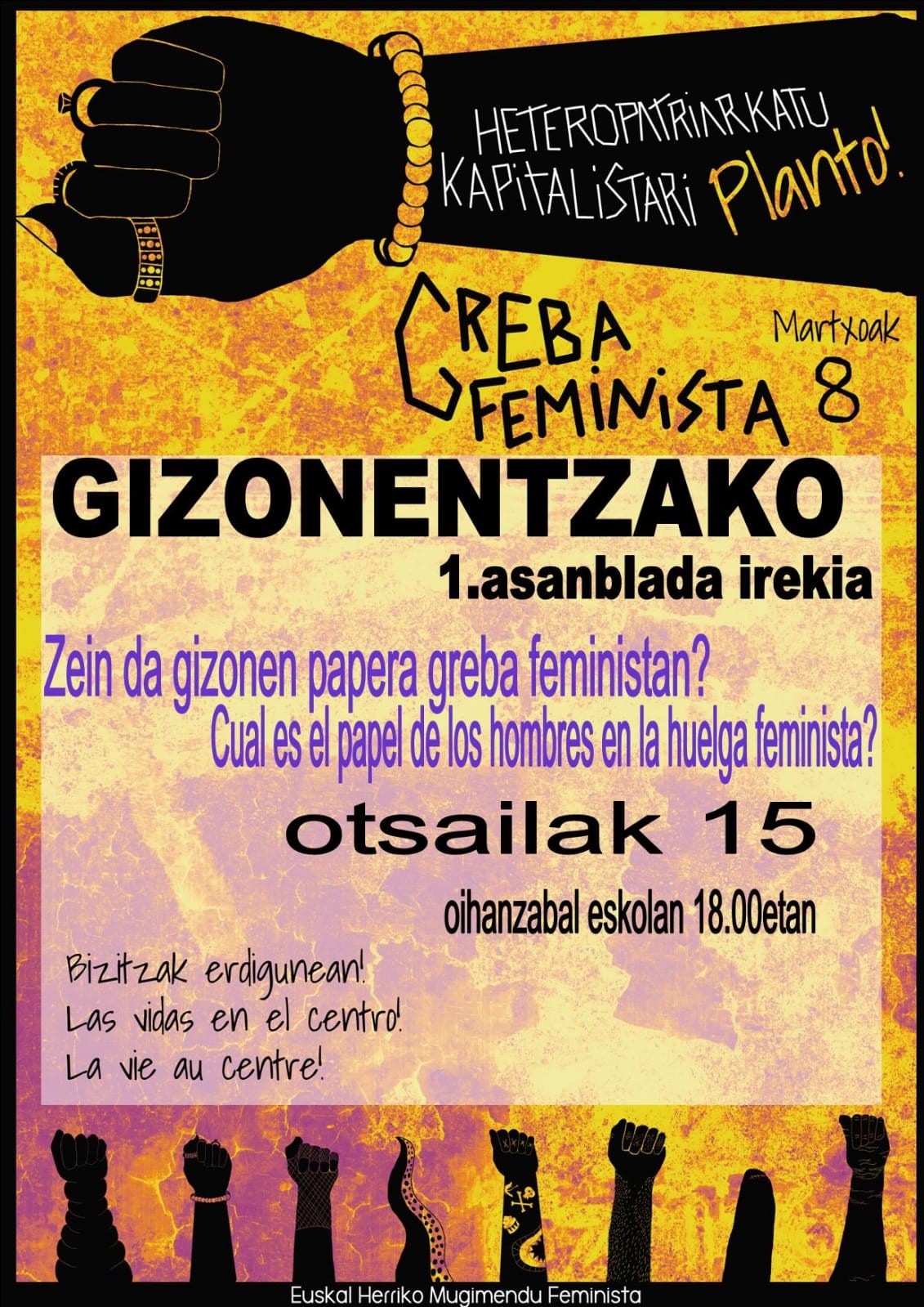Martxoaren 8ko grebarako gizonezkoekin lehenengo asanblada