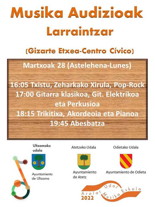 Aralar Musika Eskolako audizioak: Larraintzar