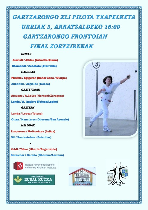 Gartzarongo XLI pilota txapelketa: larunbateko partidak