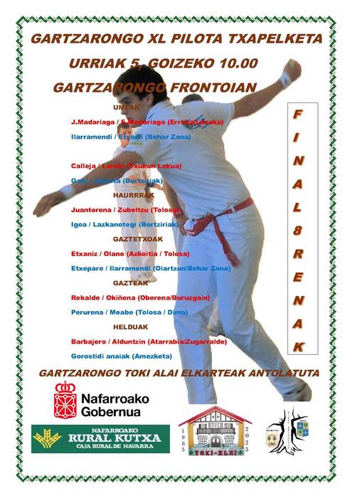 Gartzarongo XL. pilota txapelketa: igandeko partidak