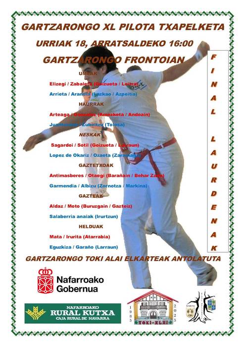 Gartzarongo XL pilota txapelketa: larunbata arratsaldeko partidak